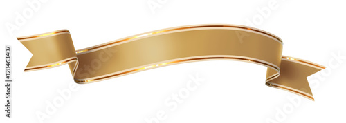 Curled golden ribbon banner with gold border - arc up and wavy ends - front and back