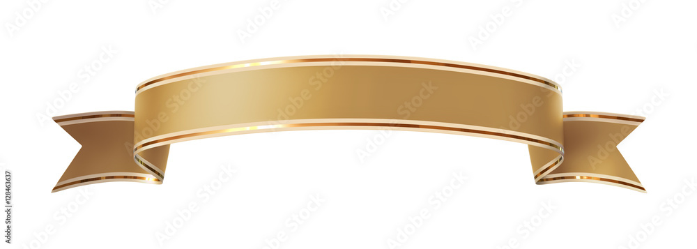 Curled golden ribbon banner with gold border - arc up and wavy ends Curled golden ribbon banner with gold border - arc up and wavy ends