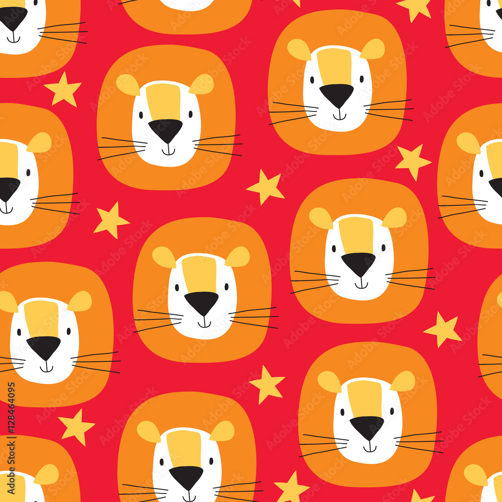 seamless cute lion cartoon pattern vector illustration