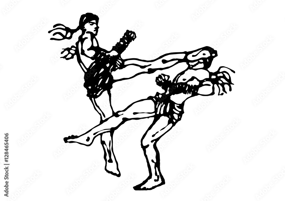 muay thai, thai boxing kick fighting vector hand drawn muay thai, thai boxing kick fighting vector hand drawn
