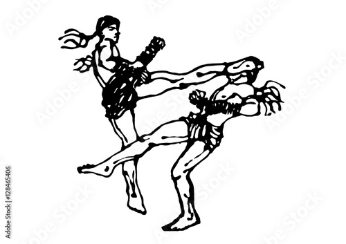 muay thai, thai boxing kick fighting vector hand drawn © Benjavisa Ruangvaree