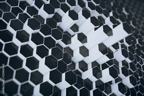 Black-white geometric hexagonal abstract background. 3d rendering
