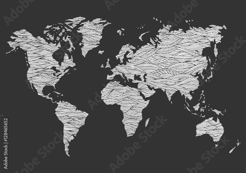 world map hand drawn wave design vector illustration
