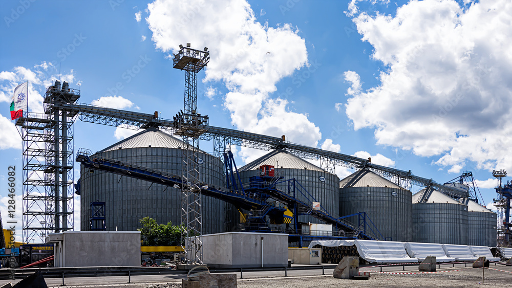 Obraz premium Industrial Landscape of Silos at Port Burgas, Bulgaria