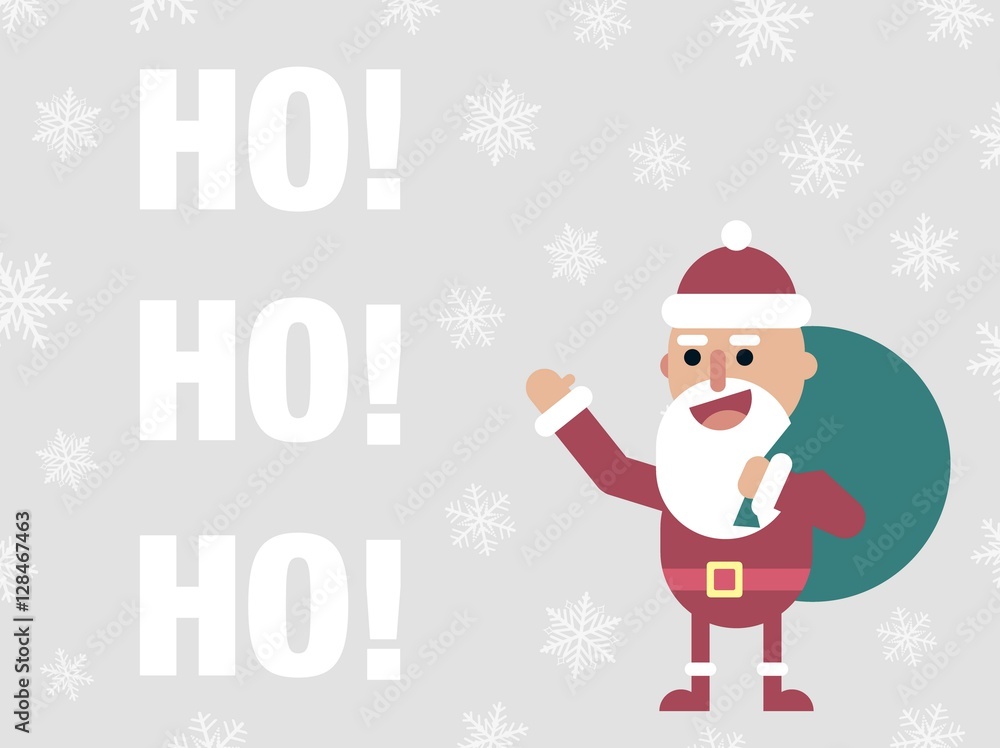 vector illustration with flat santa claus character, snowflakes and ho-ho-ho typography lettering. vector illustration with flat santa claus character, snowflakes and ho-ho-ho typography lettering.