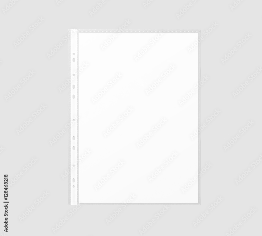 Blank white a4 paper sheet mockup in transparent plastic sleeve 3d 