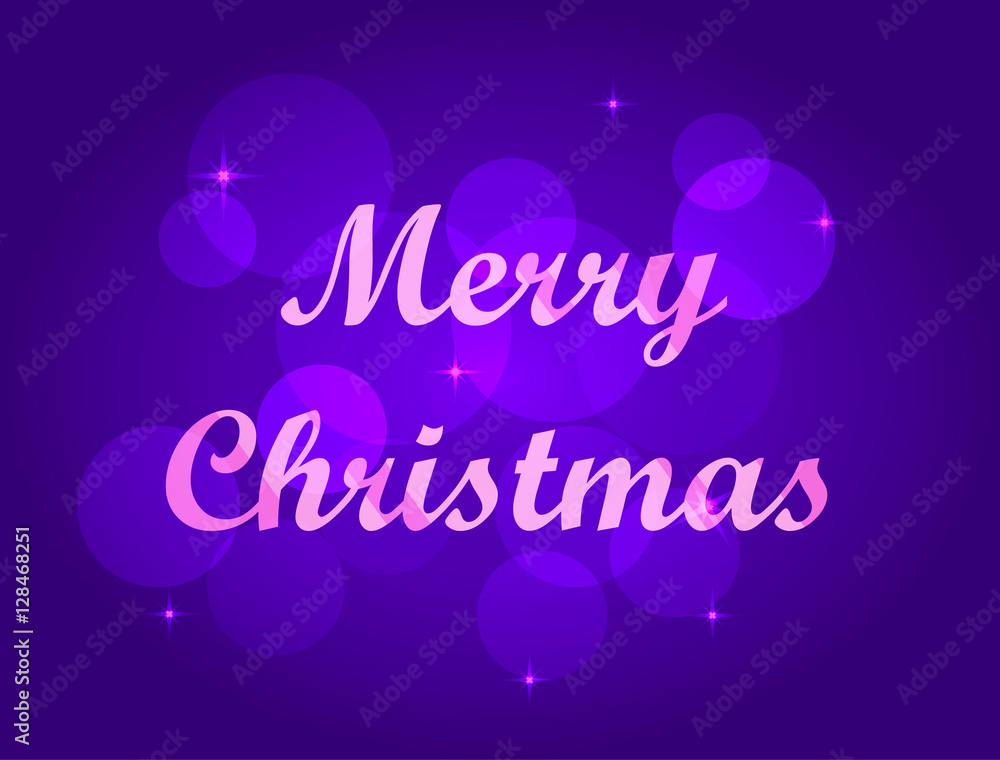 Merry Christmas vector with the text on a violet background bokeh.New 2017 Year banner, poster.Merry Christmas lettering typography.New Year greeting card, invitation.Vector bokeh background.