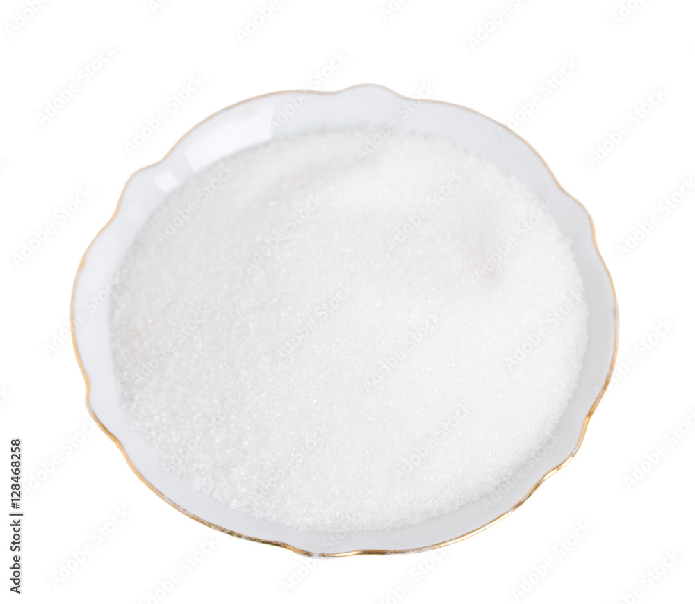 Closeup of sugar in white bowl. Closeup of sugar in white bowl.