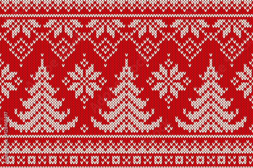 Winter Holiday Seamless Knitting Pattern with a Christmas Trees
