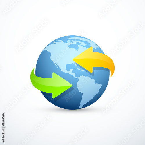 Earth icon with circular arrows. 