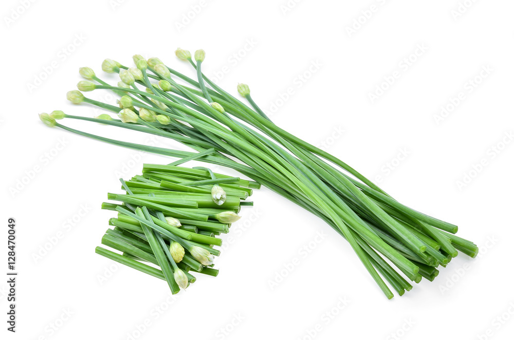 Obraz premium Chinese chives on white background