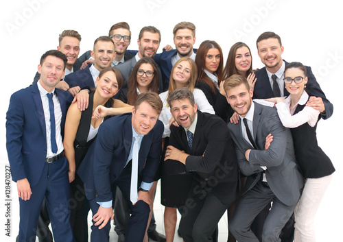 Large group of excited business people. Isolated on white