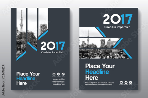Blue Color Scheme with City Background Business Book Cover Design Template in A4. Can be adapt to Brochure, Annual Report, Magazine,Poster, Corporate Presentation, Portfolio, Flyer, Banner, Website.