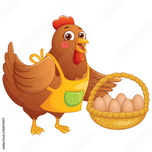 Vector Illustration Of Cartoon Chicken Keeping Eggs In Basket