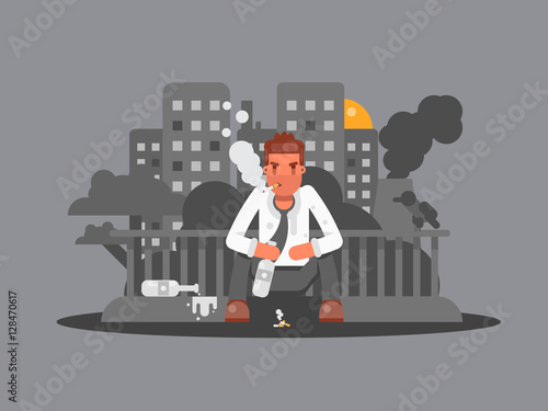 Man have in depression, alcoholism, smoking Vicious habits