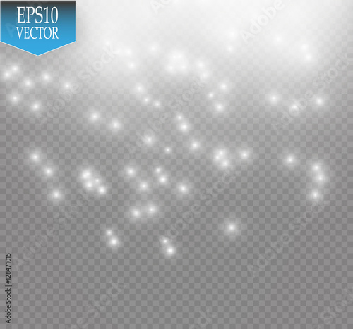 Abstract transparent sparkle glow light effect. Fray Christmas light white design.

