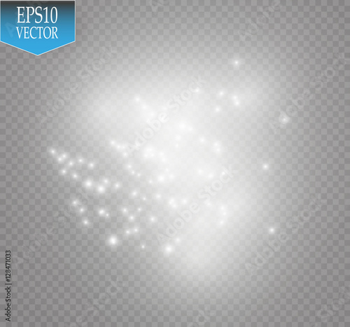 Abstract transparent sparkle glow light effect. Fray Christmas light white design.
