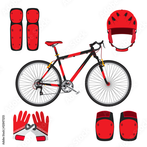 Bicycle, bike, skateboarding equipment and protect gear in flat 