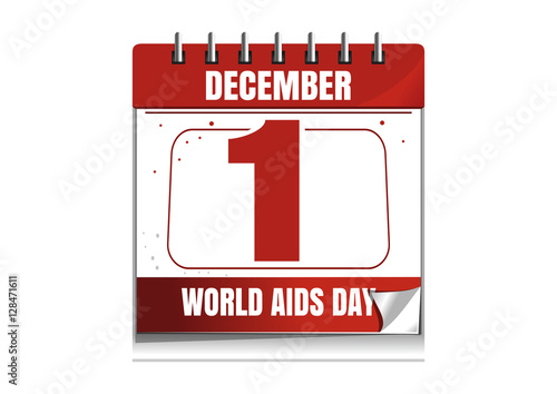 World AIDS Day. Red wall calendar. 1 December. Vector illustration isolated on white background