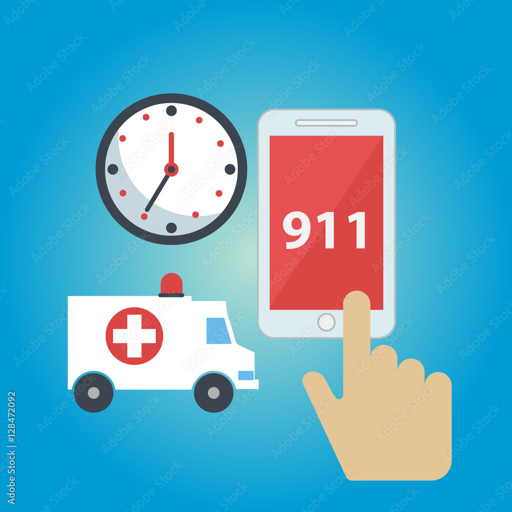 Call ambulance car via mobile phone medical paramedic emergency vector illustration Call ambulance car via mobile phone medical paramedic emergency vector illustration
