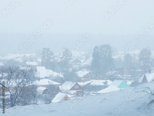 village houses covered with snow
