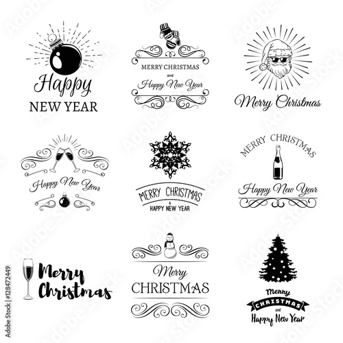 Christmas isolated collection of calligraphic and typographic design symbols, elements and inscriptions