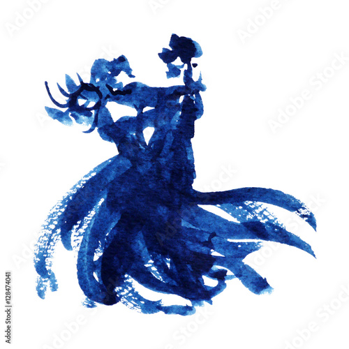blue couple dancing lover watercolor painting illustration design