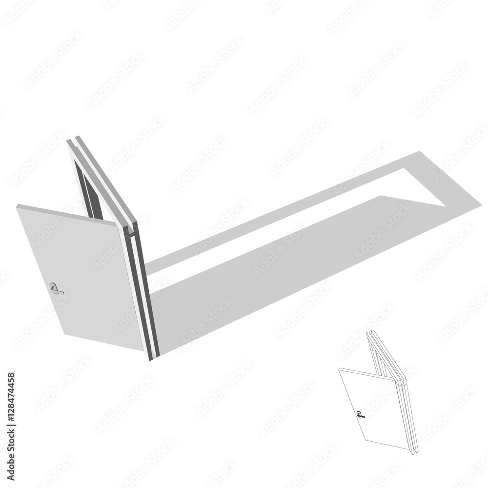 Open door. Isolated on white background. 3d Vector illustration.