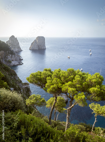 View on Faraglioni rocks from Capri island, Italy