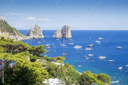 View on Faraglioni rocks from Capri island, Italy