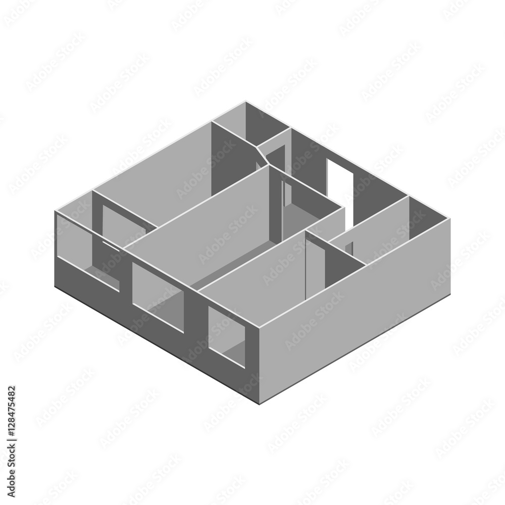 Empty room plan.Isolated on white background.3d Vector illustrat Empty room plan.Isolated on white background.3d Vector illustrat