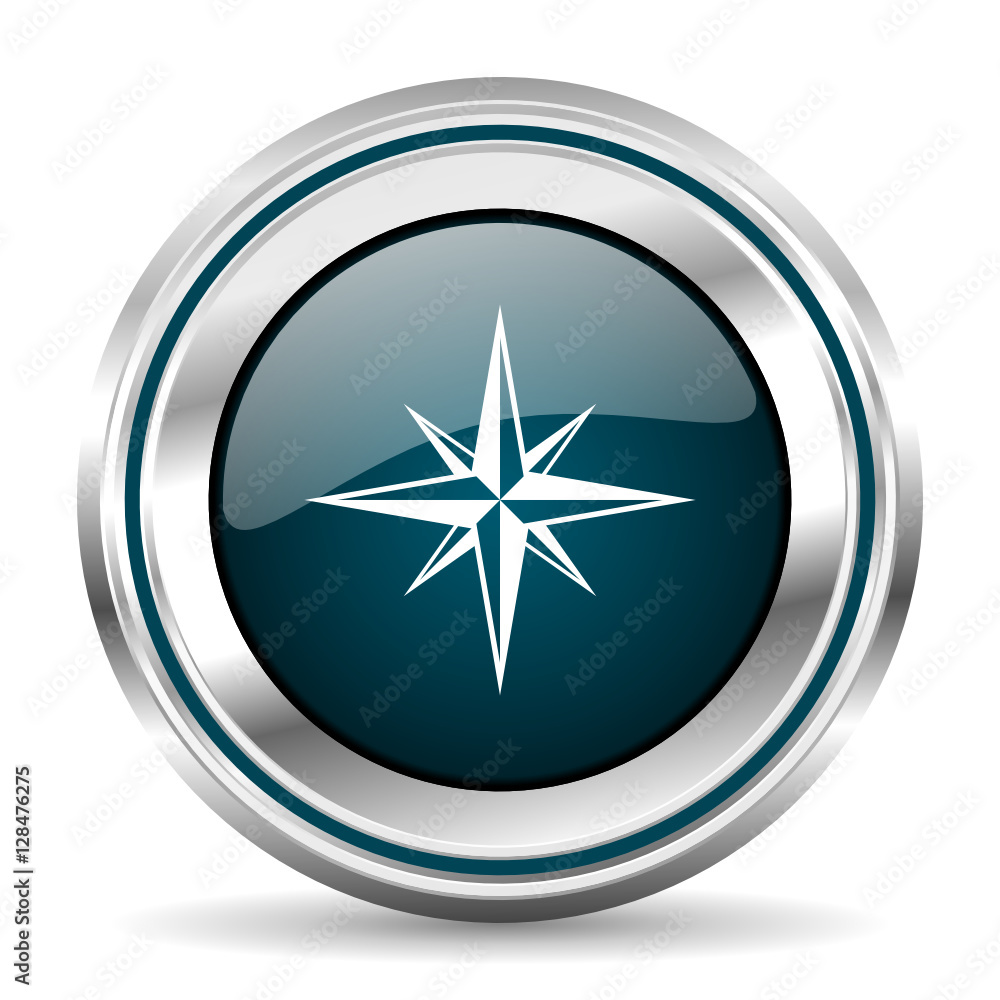 Compass vector icon. Chrome border round web button. Silver metallic pushbutton. Compass vector icon. Chrome border round web button. Silver metallic pushbutton.