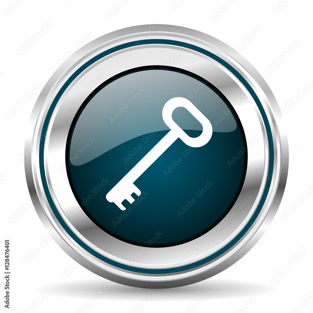 Key vector icon. Chrome border round web button. Silver metallic pushbutton. Key vector icon. Chrome border round web button. Silver metallic pushbutton.
