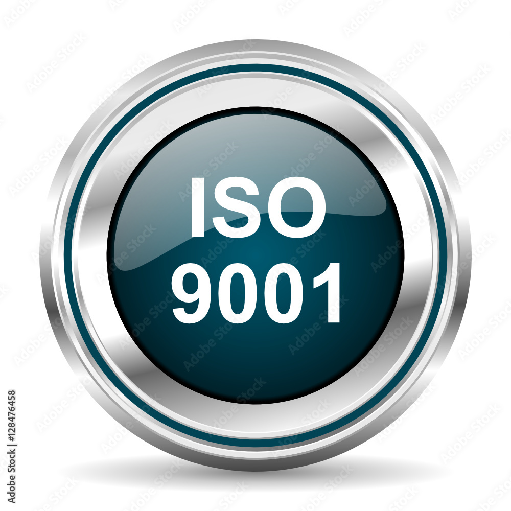 ISO 9001 vector icon. Chrome border round web button. Silver metallic pushbutton. ISO 9001 vector icon. Chrome border round web button. Silver metallic pushbutton.