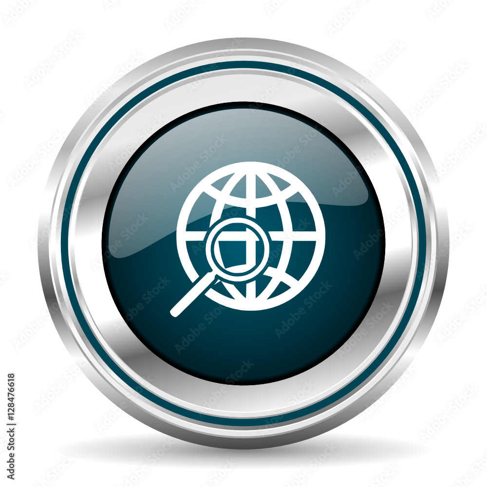 Search vector icon. Chrome border round web button. Silver metallic pushbutton. Search vector icon. Chrome border round web button. Silver metallic pushbutton.