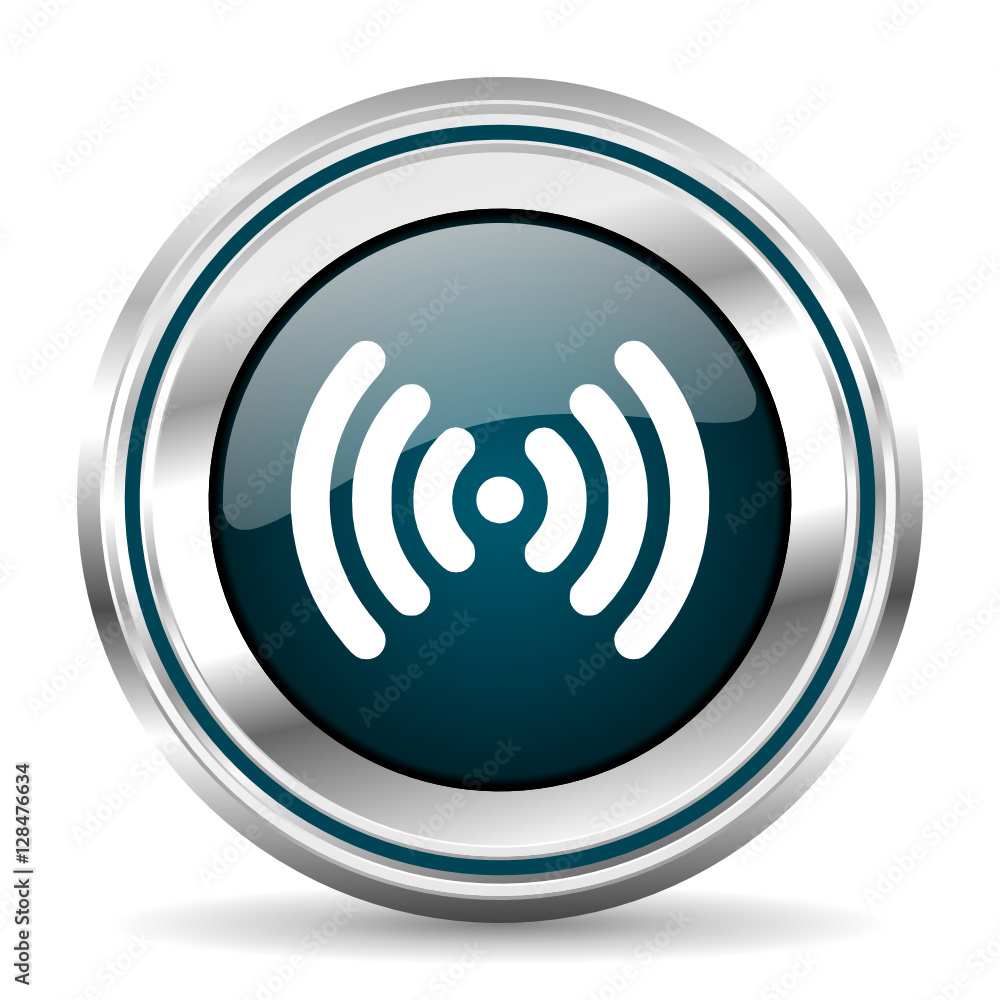 Wi fi vector icon. Chrome border round web button. Silver metallic pushbutton. Wi fi vector icon. Chrome border round web button. Silver metallic pushbutton.