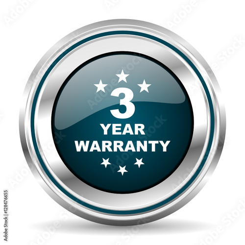 3 year warranty vector icon. Chrome border round web button. Silver metallic pushbutton.
