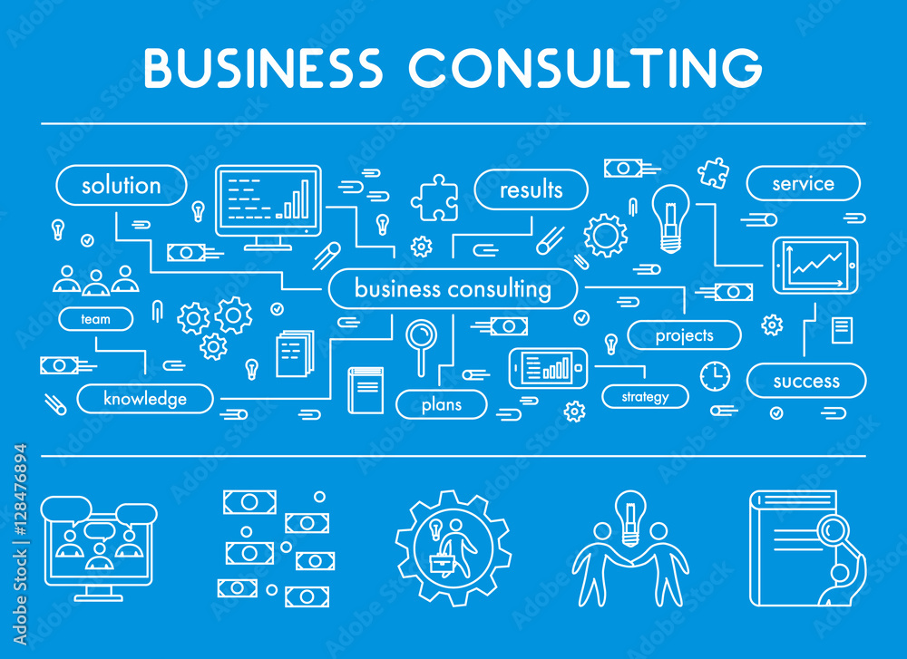 Naklejka premium Line concept web banner business consulting
