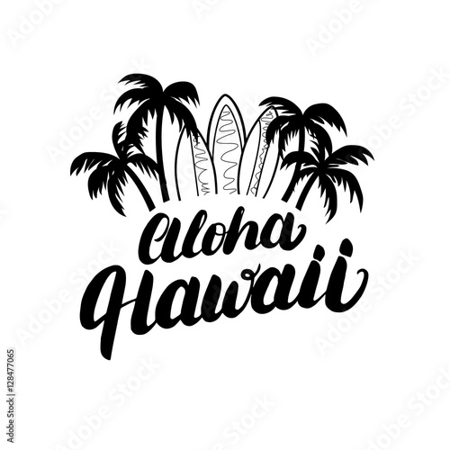 Aloha Hawaii hand lettering surf poster, tee print.