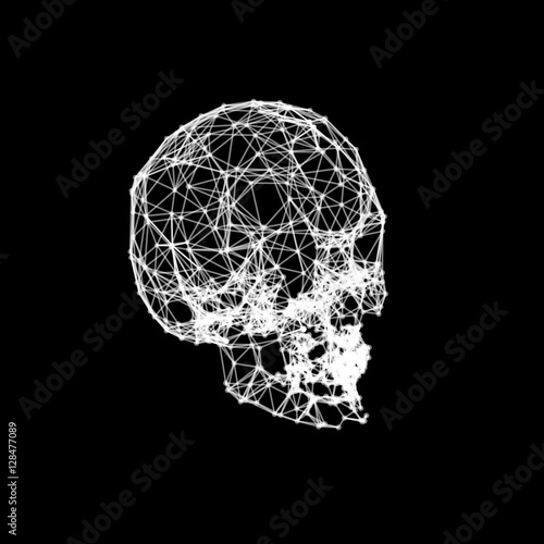 Abstract skull from lines and dots.Isolated on black background.