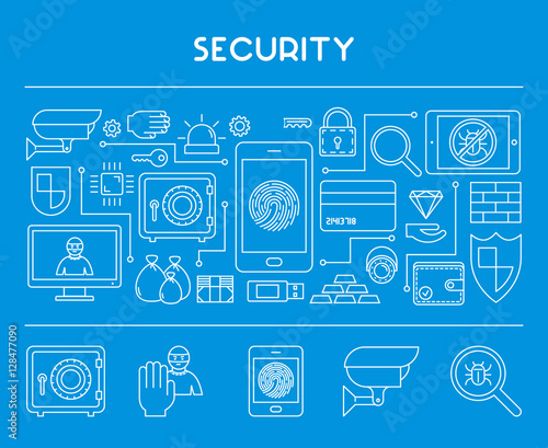 Line design concept web banner for internet security.