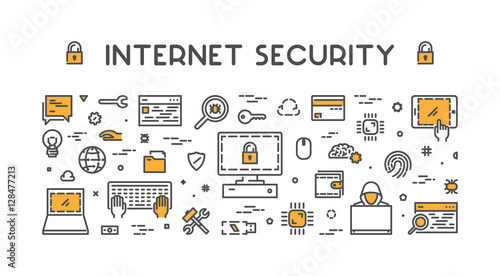 Line design concept web banner for internet security.