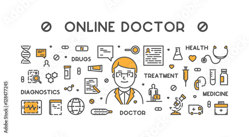 Vector line web concept online doctor.