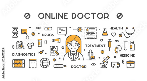 Vector line web concept online doctor.