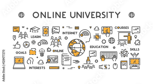 Vector line web concept for online university.