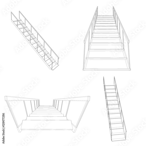 Stairs set. 3d Vector outli...