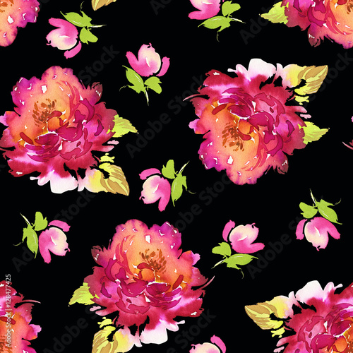 Seamless pattern with flowers watercolor