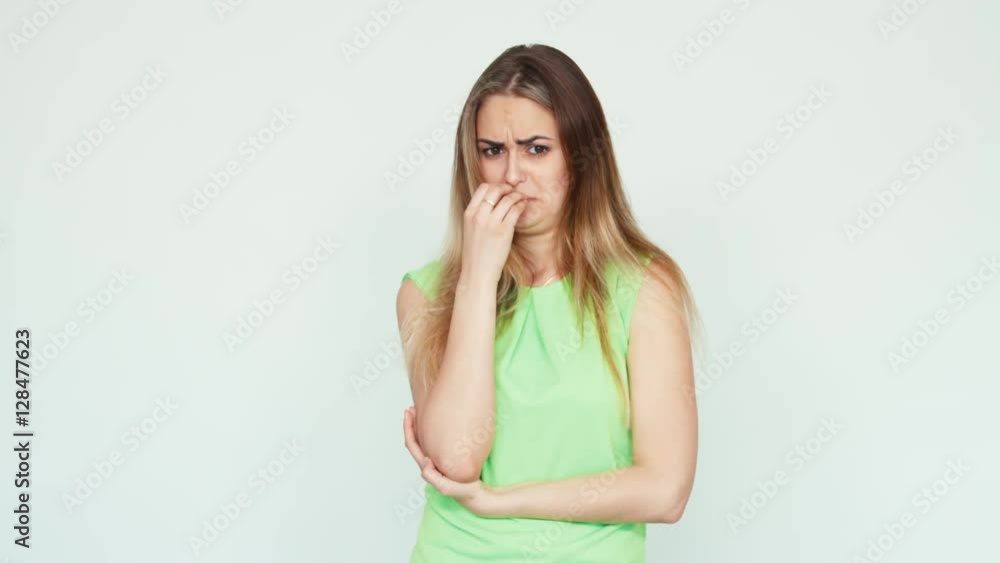 Resentment. Portrait cute girl 19 years old on white background Resentment. Portrait cute girl 19 years old on white background