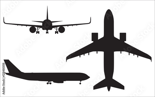 Airplane silhouettes isolated on white background, aircraft vector illustration.