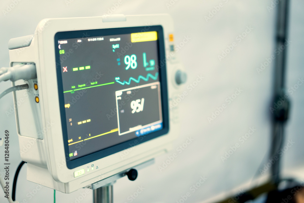 Blood pressure monitor in a field hospital. Blood pressure monitor in a field hospital.